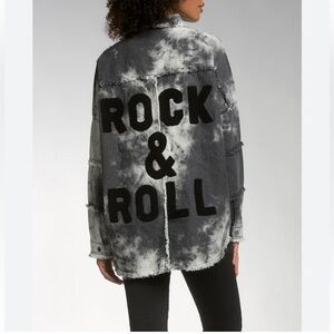 Elan Black &‎ Gray Rock & Roll Shacket Womens M Distressed Frayed Denim Jacket